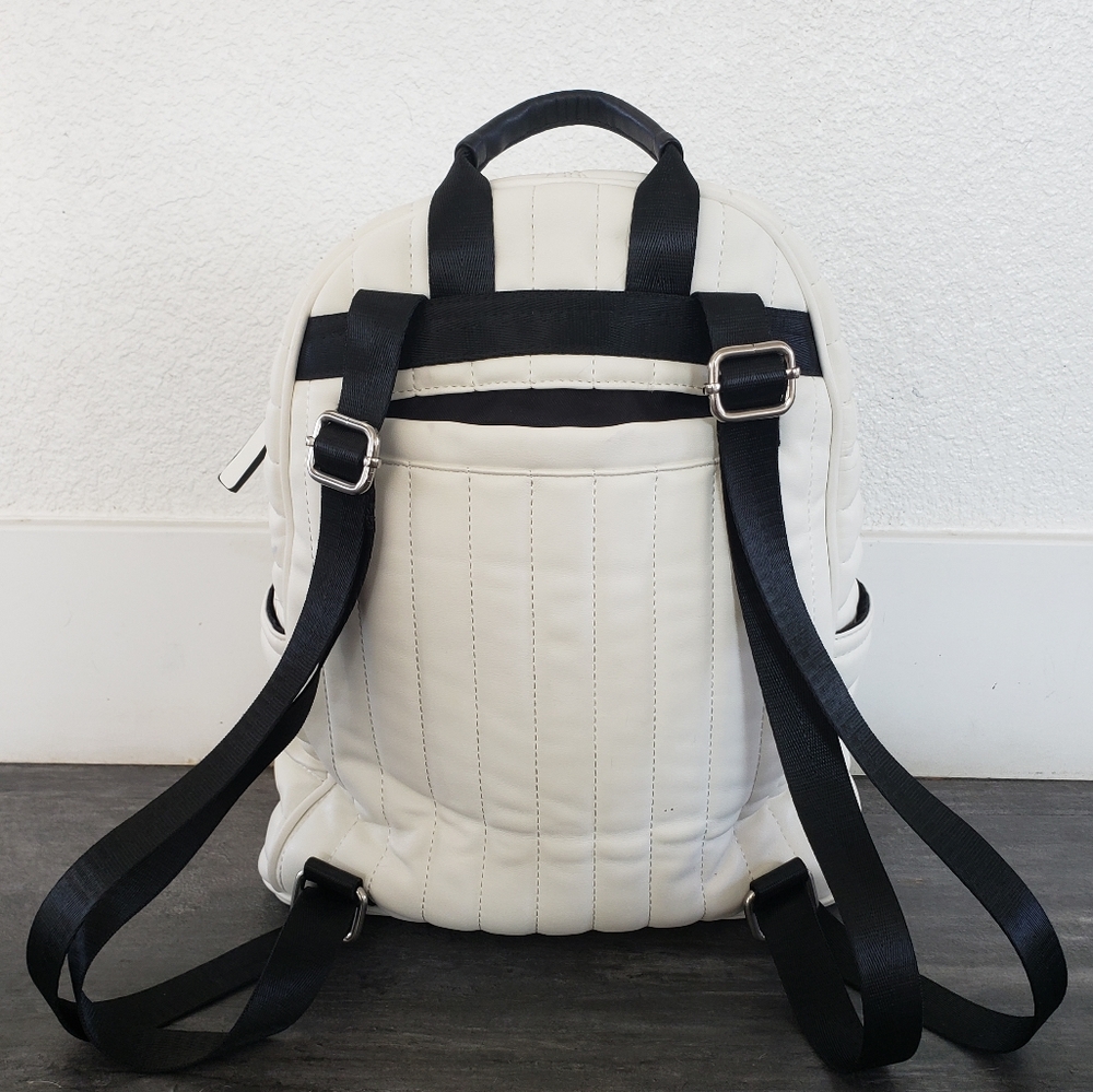 White Neiman Marcus Linear Quilted Backpack - Picture 3 of 4